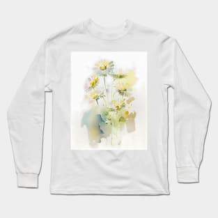 Abstract Watercolor Daisy Design on a Sunny Day Long Sleeve T-Shirt